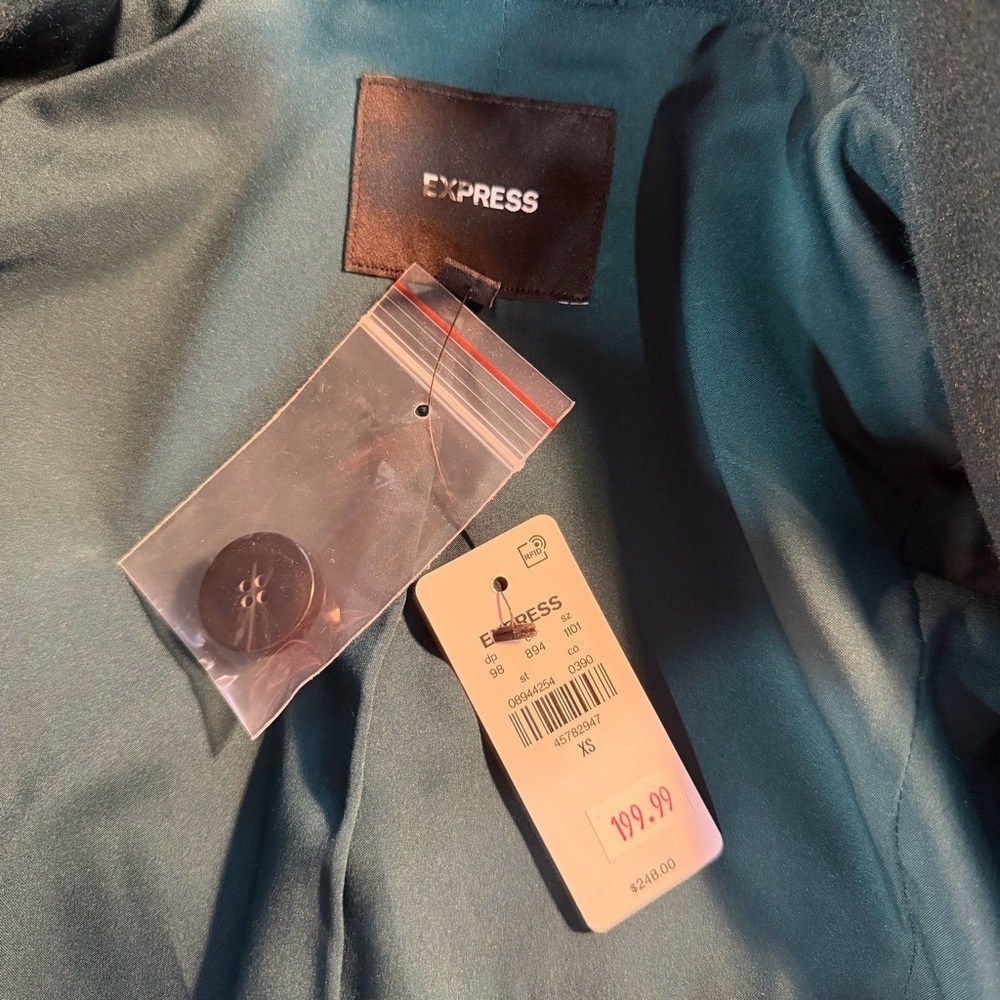 NWT Express Chic ‘Shawl Collar One Button Coat’ in Deep Teal Green Size XS - Picture 4 of 16
